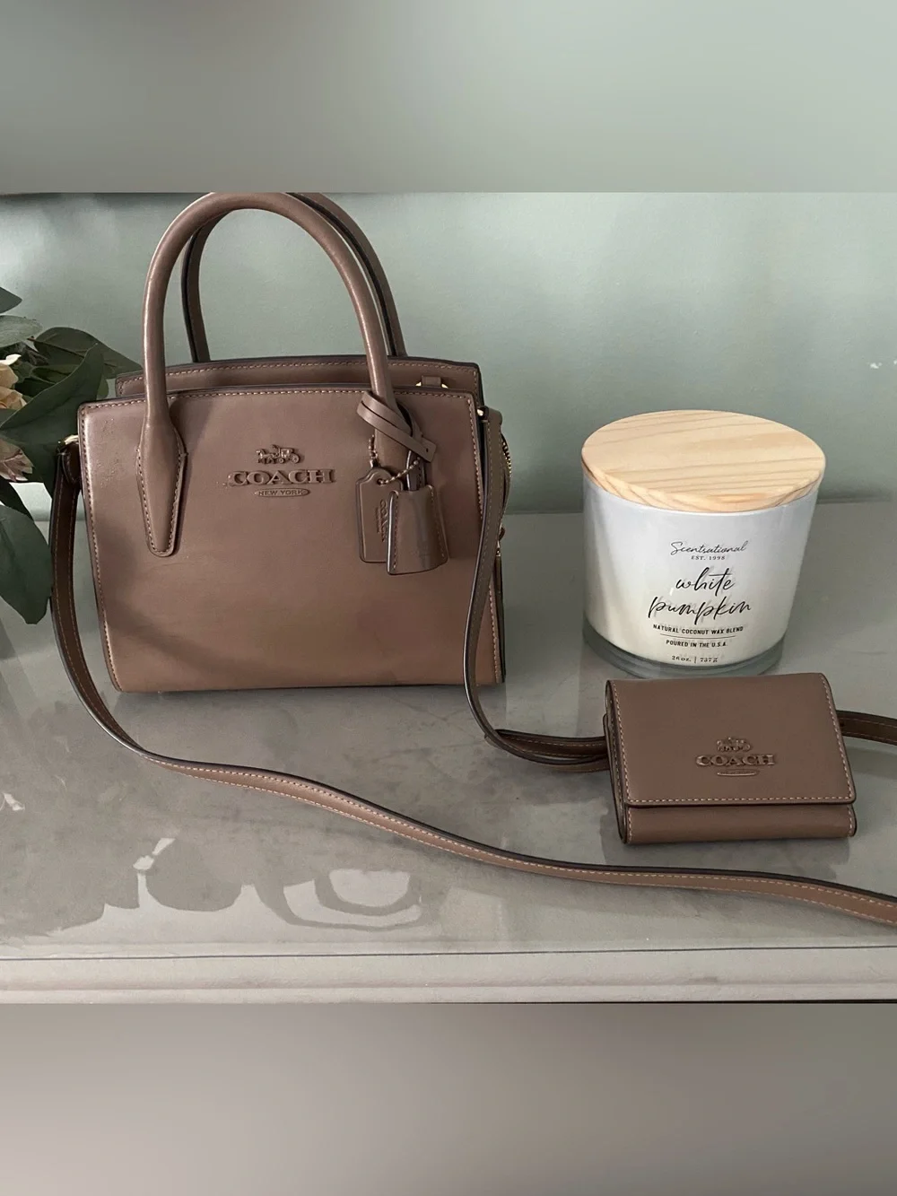 COACH Brown Leather Satchel with Strap and Key Pouch